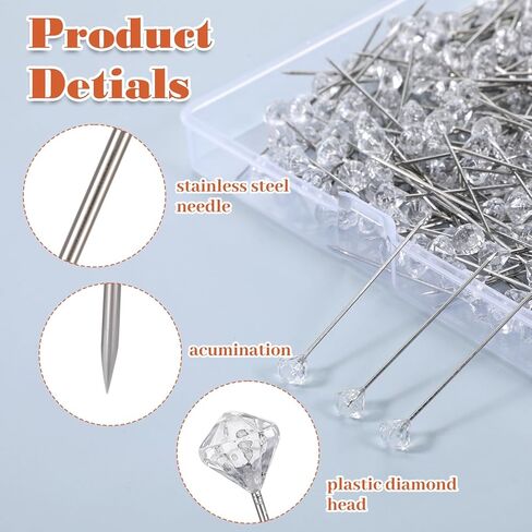 300 Pcs Crystal Corsage Boutonniere Pins 1.5 Inch Straight Head Clear Diamond Rhinestone Floral Flower Pins Elegant DIY Crafts Jewelry Sewing Decoration Accessories for Quilting Wedding in Saudi Arabia