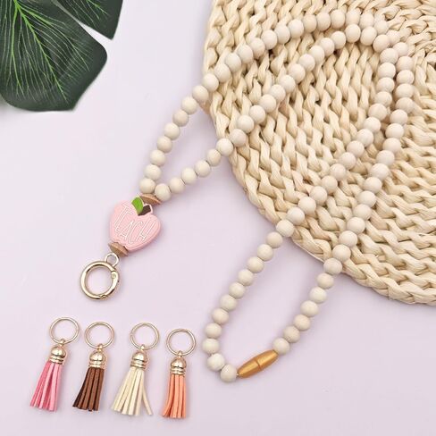 المعلم الحبل مع حامل الهوية ، أزياء خشب الحبل المزيج للخرز للمفتاح ، Boho Breakaway for Women ، لشارات الهوية امرأة المعلم ممرضة مكتب in Saudi Arabia