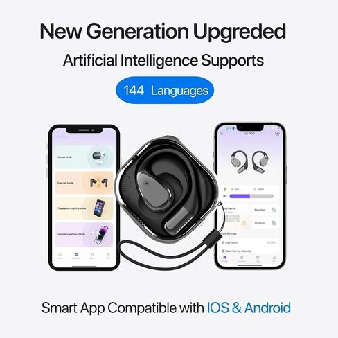 AI Translation Earbuds Real Time, 3-in-1, Language Translator Earbuds, 144 Languages & Accents, ANC Noise Cancellation, Smart App Compatible with iOS & Android, Travel Business and Learning (X5 PRO) in Saudi Arabia