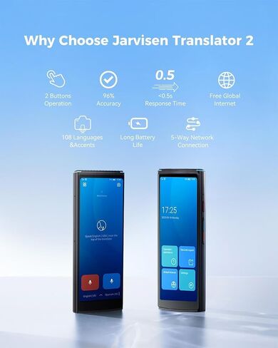 جهاز مترجم Jarvisen ، مترجم صوت فوري ثنائي الاتجاه لـ 108 لغة ، جهاز ترجمة في الوقت الفعلي مع ترجمة متصل عبر الإنترنت ، Traductor Portable للسفر ، الأعمال (متجددة) in Kuwait