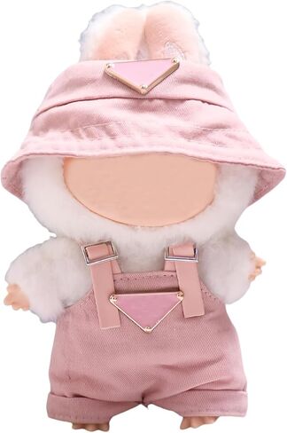 Clothes for Labubu 17cm (NO Doll) – Designer-Inspired Pink Hat & Overalls Set, Cute Labubu Clothes & Premium Dress-Up Accessories for 17cm Labubu Dolls in Saudi Arabia