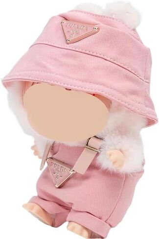 Clothes for Labubu 17cm (NO Doll) – Designer-Inspired Pink Hat & Overalls Set, Cute Labubu Clothes & Premium Dress-Up Accessories for 17cm Labubu Dolls in Saudi Arabia