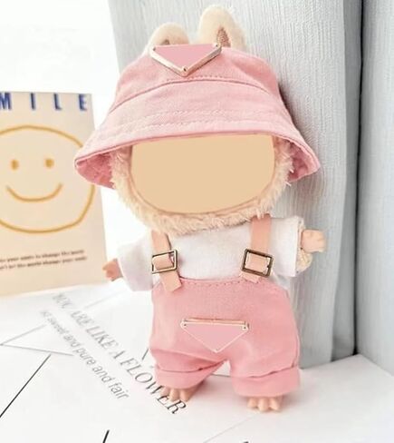 Clothes for Labubu 17cm (NO Doll) – Designer-Inspired Pink Hat & Overalls Set, Cute Labubu Clothes & Premium Dress-Up Accessories for 17cm Labubu Dolls in Saudi Arabia
