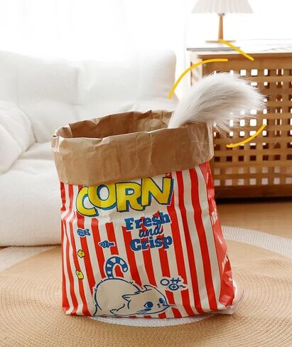 Giant Pet Play Paper Bag - Heavy-Duty Hide & Seek Toy for Cats & Dog, Popcorn Design Drill Bag | Large Size | Multi-Function Storage & Boredom Buster (White-cat,30“) in Saudi Arabia
