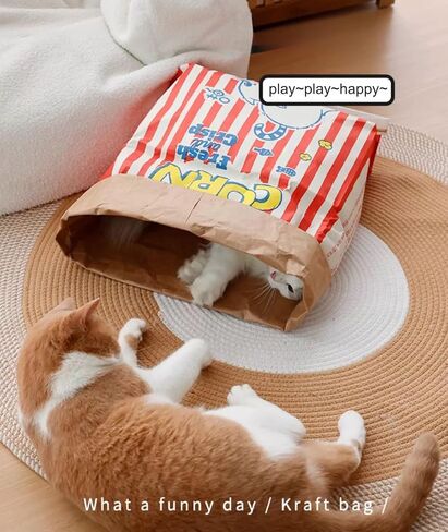 Giant Pet Play Paper Bag - Heavy-Duty Hide & Seek Toy for Cats & Dog, Popcorn Design Drill Bag | Large Size | Multi-Function Storage & Boredom Buster (White-cat,30“) in Saudi Arabia