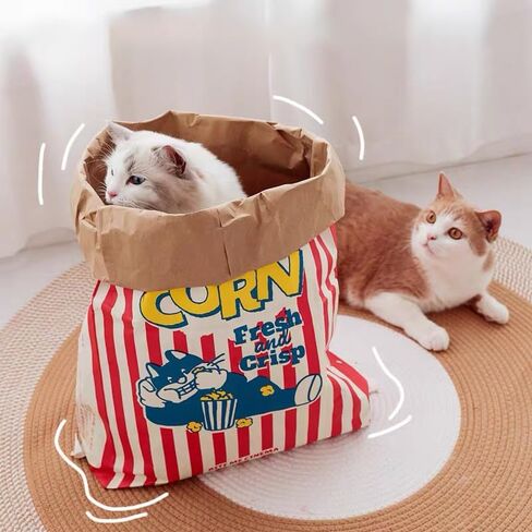 Giant Pet Play Paper Bag - Heavy-Duty Hide & Seek Toy for Cats & Dog, Popcorn Design Drill Bag | Large Size | Multi-Function Storage & Boredom Buster (White-cat,30“) in Saudi Arabia
