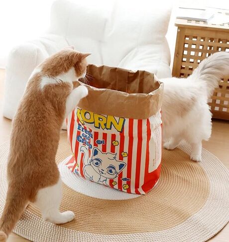 Giant Pet Play Paper Bag - Heavy-Duty Hide & Seek Toy for Cats & Dog, Popcorn Design Drill Bag | Large Size | Multi-Function Storage & Boredom Buster (White-cat,30“) in Saudi Arabia