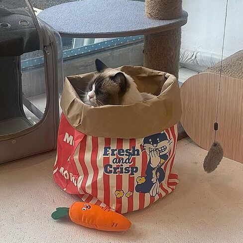 Giant Pet Play Paper Bag - Heavy-Duty Hide & Seek Toy for Cats & Dog, Popcorn Design Drill Bag | Large Size | Multi-Function Storage & Boredom Buster (White-cat,30“) in Saudi Arabia