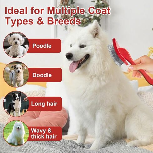 فرشاة الكلب slicker for Doodle Grooming ، فرشاة الكلاب للزلديل ، فرشاة الأليف ذات الشعر الطويل للحيوانات الأليفة لـ Goldendoodles ، labradoodles ، Bernedoodles (Red) in Kuwait