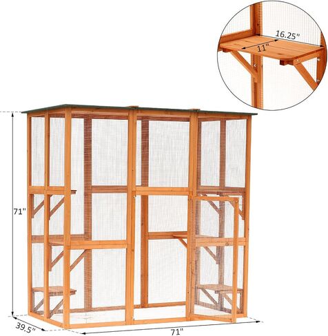 PawHut Outdoor Cat House Big Catio Wooden Feral Cat Shelter Enclosure with Large Spacious Interior, 6 High Ledges, Weather Protection Asphalt Roof, 71" L, White in Saudi Arabia