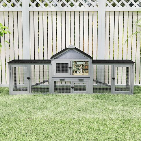 COZIWOW 82inches Extra Large Wood Rabbit Hutch Outdoor Easy to Assemble and Stable Bunny Cage Indoor with Cleaning Tray & Waterproof Roof for Small and Medium Bunny Rabbit Chick (Grey) in Saudi Arabia
