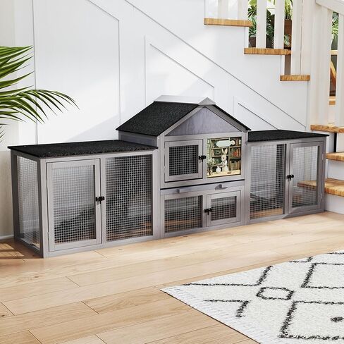 COZIWOW 82inches Extra Large Wood Rabbit Hutch Outdoor Easy to Assemble and Stable Bunny Cage Indoor with Cleaning Tray & Waterproof Roof for Small and Medium Bunny Rabbit Chick (Grey) in Saudi Arabia
