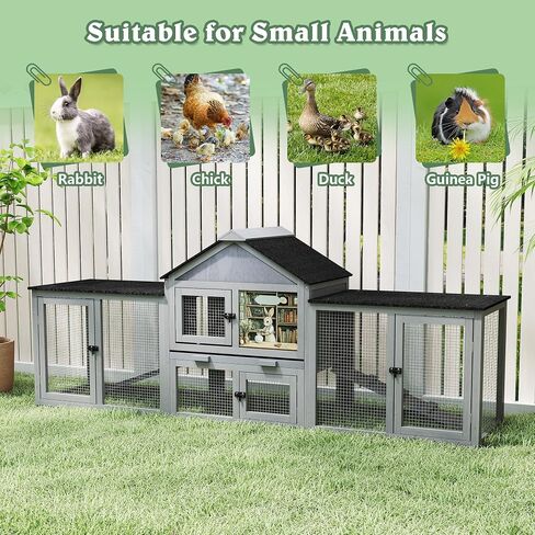 COZIWOW 82inches Extra Large Wood Rabbit Hutch Outdoor Easy to Assemble and Stable Bunny Cage Indoor with Cleaning Tray & Waterproof Roof for Small and Medium Bunny Rabbit Chick (Grey) in Saudi Arabia