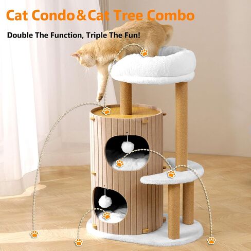 شجرة القط الحديثة للقطط الداخلية البالغة كبيرة ، 36in H Cat Condo Tower مع وظائف الخدش ، كهف سرير القط المريح ، وسائد قابلة للغسل ، كرات متدلية ، هيكل اللعب والقيلولة لجميع سلالات القطط والبني in Kuwait