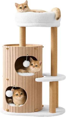 شجرة القط الحديثة للقطط الداخلية البالغة كبيرة ، 36in H Cat Condo Tower مع وظائف الخدش ، كهف سرير القط المريح ، وسائد قابلة للغسل ، كرات متدلية ، هيكل اللعب والقيلولة لجميع سلالات القطط والبني in Kuwait