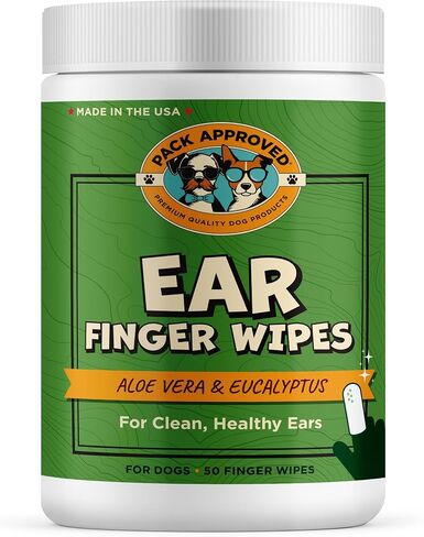 Finger Ear Wipes for Dogs with Aloe Vera and Eucalyptus - Convenient, Extra-Coverage, and Large Design Dog Ear Cleaning Wipes - Removes Wax and Freshens Ears - 50 Wipes in Kuwait