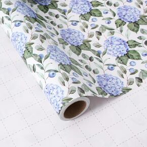 ZINTBIAL Hydrangea Floral Wrapping Paper Roll - Blue Watercolor Floral Design, 17 Inches x 16.5 Feet, Gift Wrap for Wedding, Bridal Shower, Birthday, Mother's Day, Cut Lines on Back in Kuwait