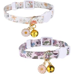 2 حزمة القطن المنفصلة طوقا طوق حيوان أليف لطيف مع جرس زهرة قلادة قلادة هريرة الأزهار الياقات المزخرفة قابلة للتعديل 7-11 بوصة مناسبة للفتاة الفتاة القطط الذكور القطط in Kuwait