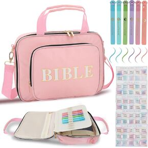 Bible Cover Case for Women & Girls, Large Pink Organizer Bag with Shoulder Strap & Handle, Ideal Christian Gift for Church in Saudi Arabia