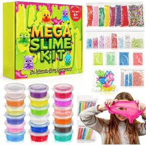 مجموعة SPIME للفتيات الذين تتراوح أعمارهم بين 8-12 - حزمة 66pc ، و 18 لونًا ، ومجموعة Mega Slime Making - مجموعة من السهل التنظيف - مجموعة حرفية ممتعة ، وتوهج في الظلام والخرز - نشاط آمن وسهل للأطفال الذين تتراوح أعمارهم بين 5 سنوات in Kuwait