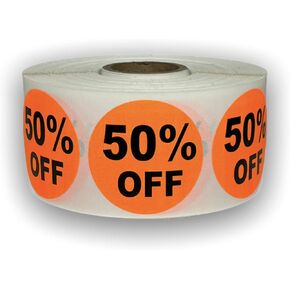 Fifty Percent Off Sticker | Sale Price Pricing Discount Supermarket Retail Stickers | 1.5 inch (1 1/2") Round Bright Orange Label | Easy to Peel & Apply | 1000 Labels in Saudi Arabia