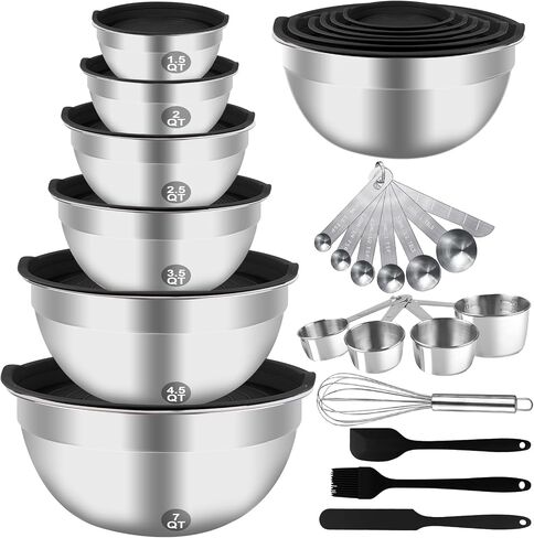 WEPSEN 5-Speed Electric Hand Mixer, 4 Large Mixing Bowls Set, Handheld Mixers with Whisks Beater, Stainless Steel Metal Nesting Bowl Measuring Cups Spoons Kitchen Cake Blender for Baking Supplies in Saudi Arabia