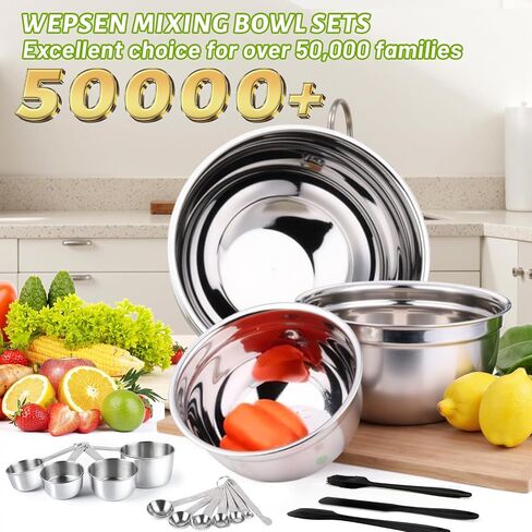 WEPSEN 5-Speed Electric Hand Mixer, 4 Large Mixing Bowls Set, Handheld Mixers with Whisks Beater, Stainless Steel Metal Nesting Bowl Measuring Cups Spoons Kitchen Cake Blender for Baking Supplies in Saudi Arabia