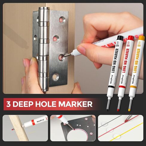 Nicpro 24PCS CP3000 Mechanical Carpenter Pencil Set with Sharpener & Sheath, Lead Refills, Long Nib Marker, Center Punch, Carbide Scribe Tools, Heavy Duty Construction Pencil for Architect Woodworking in Saudi Arabia