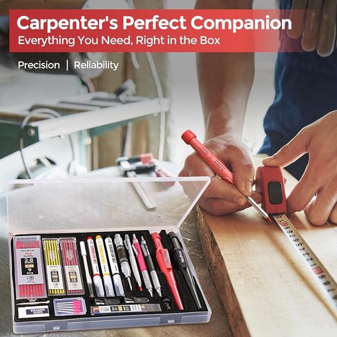 Nicpro 24PCS CP3000 Mechanical Carpenter Pencil Set with Sharpener & Sheath, Lead Refills, Long Nib Marker, Center Punch, Carbide Scribe Tools, Heavy Duty Construction Pencil for Architect Woodworking in Saudi Arabia