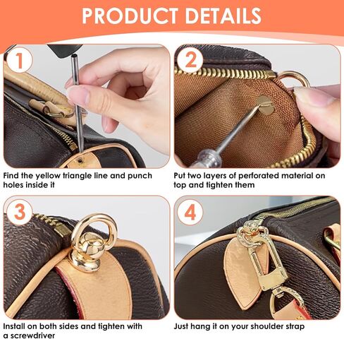 MILAKE 6 Pcs Rotatable D Rings for Purse Hardware Kit, Solid Brass Leather Rivets with Screw Posts, Hole Punch and Screwdriver for Handbag Strap Repair, Dog Collar, Sewing Craft (Gold) in Kuwait