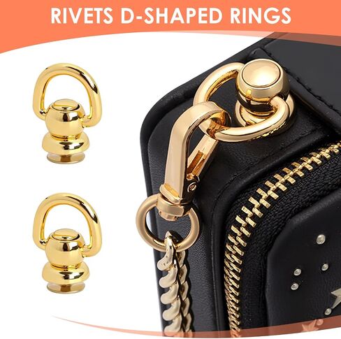 MILAKE 6 Pcs Rotatable D Rings for Purse Hardware Kit, Solid Brass Leather Rivets with Screw Posts, Hole Punch and Screwdriver for Handbag Strap Repair, Dog Collar, Sewing Craft (Gold) in Kuwait