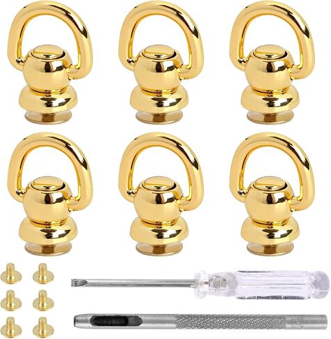 MILAKE 6 Pcs Rotatable D Rings for Purse Hardware Kit, Solid Brass Leather Rivets with Screw Posts, Hole Punch and Screwdriver for Handbag Strap Repair, Dog Collar, Sewing Craft (Gold) in Kuwait
