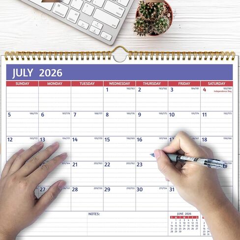 تقويم الحائط 2026-2027-18 التقويم الشهري 2026-2027 جدار ، يناير 2026-يونيو 2027 ، 14.57 '× 11.42' ، 2026 تقويم مع كتل محكم ، ورق سميك ، عطلات ، ملاحظات المهام ، in Kuwait