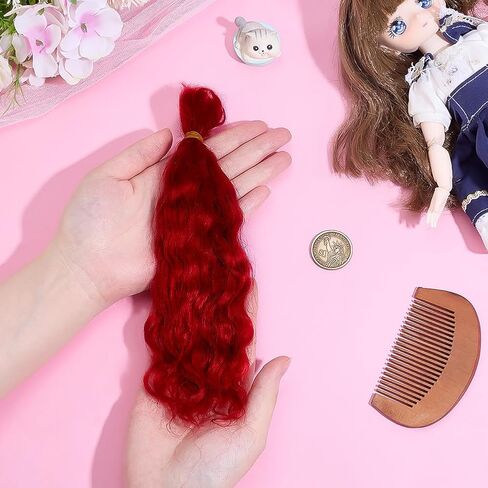 PH Pandahall Doll Doll شعر مستعار Red Mohair Hairs Sefts Soft Curly Hair تمثال شعر مستعار الشعر الاصطناعية لدمى الدمى DIL in Saudi Arabia