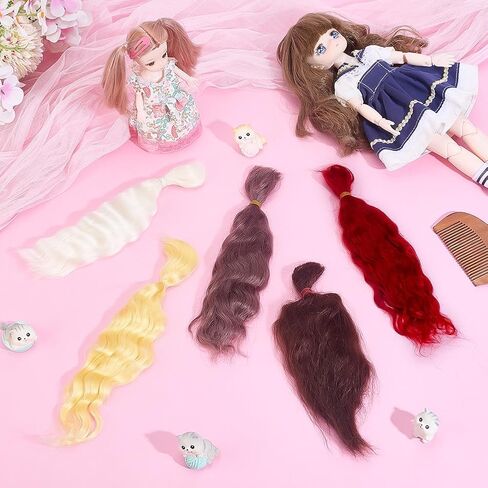 PH Pandahall Doll Doll شعر مستعار Red Mohair Hairs Sefts Soft Curly Hair تمثال شعر مستعار الشعر الاصطناعية لدمى الدمى DIL in Saudi Arabia