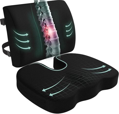 Seat Cushion and Lumbar Support Pillow for Office Chair, Wheelchair, Memory Foam Coccyx Cushion for Sciatica Tailbone Pain Relief, Back Support for Car Chairs, Desk Chair in Saudi Arabia