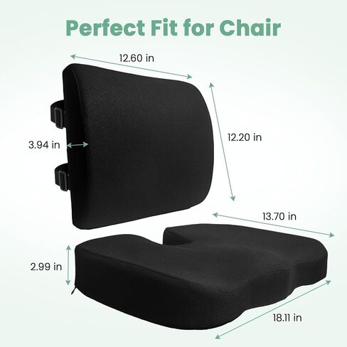 Seat Cushion and Lumbar Support Pillow for Office Chair, Wheelchair, Memory Foam Coccyx Cushion for Sciatica Tailbone Pain Relief, Back Support for Car Chairs, Desk Chair in Saudi Arabia