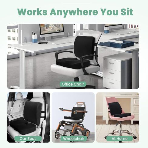 Seat Cushion and Lumbar Support Pillow for Office Chair, Wheelchair, Memory Foam Coccyx Cushion for Sciatica Tailbone Pain Relief, Back Support for Car Chairs, Desk Chair in Saudi Arabia