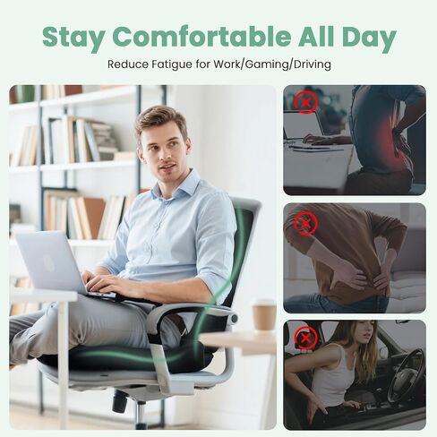 Seat Cushion and Lumbar Support Pillow for Office Chair, Wheelchair, Memory Foam Coccyx Cushion for Sciatica Tailbone Pain Relief, Back Support for Car Chairs, Desk Chair in Saudi Arabia
