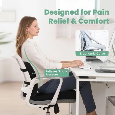 Seat Cushion and Lumbar Support Pillow for Office Chair, Wheelchair, Memory Foam Coccyx Cushion for Sciatica Tailbone Pain Relief, Back Support for Car Chairs, Desk Chair in Saudi Arabia