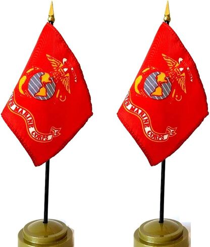 صنع في مجموعة علم الولايات المتحدة الأمريكية. 2 مشاة البحرية Rayon 4 "x6" مكتب مصغرة مكتب وعلامات التلويح اليدوية الصغيرة تشمل 2 من حوامل العلم البرونزية و 2 أعلام العصي العسكرية الصغيرة الصغيرة in Saudi Arabia