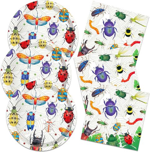 Bugs Party Plates and Napkins for 40 Guests 80 Pcs Ladybugs Bee Reptile Party Supplies Disposable Tableware Set Bow Plates and Napkins for Nature Insect Theme Birthday Baby Shower Party Supplies in Saudi Arabia