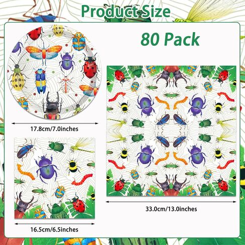 Bugs Party Plates and Napkins for 40 Guests 80 Pcs Ladybugs Bee Reptile Party Supplies Disposable Tableware Set Bow Plates and Napkins for Nature Insect Theme Birthday Baby Shower Party Supplies in Saudi Arabia