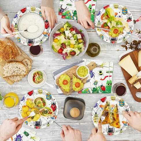 Bugs Party Plates and Napkins for 40 Guests 80 Pcs Ladybugs Bee Reptile Party Supplies Disposable Tableware Set Bow Plates and Napkins for Nature Insect Theme Birthday Baby Shower Party Supplies in Saudi Arabia