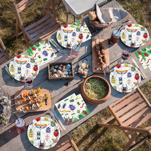 Bugs Party Plates and Napkins for 40 Guests 80 Pcs Ladybugs Bee Reptile Party Supplies Disposable Tableware Set Bow Plates and Napkins for Nature Insect Theme Birthday Baby Shower Party Supplies in Saudi Arabia