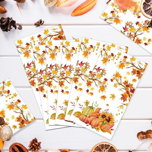 40PCS Fall Paper Napkins Decorations Thanksgiving Guest Napkins with Autumn Leaf, Pumpkin Luncheon & Sunflower Designs Decorative Papers Napkin for Autumn Thanksgiving Party Supplies, 4.3x7.9 Inch in Saudi Arabia
