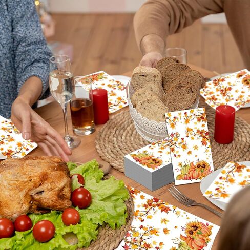 40PCS Fall Paper Napkins Decorations Thanksgiving Guest Napkins with Autumn Leaf, Pumpkin Luncheon & Sunflower Designs Decorative Papers Napkin for Autumn Thanksgiving Party Supplies, 4.3x7.9 Inch in Saudi Arabia