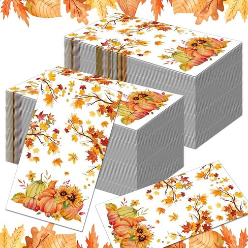 40PCS Fall Paper Napkins Decorations Thanksgiving Guest Napkins with Autumn Leaf, Pumpkin Luncheon & Sunflower Designs Decorative Papers Napkin for Autumn Thanksgiving Party Supplies, 4.3x7.9 Inch in Saudi Arabia