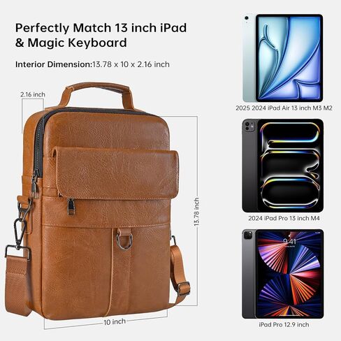 13 Inch Laptop Leather Sleeve for 2025-2022 MacBook Air 13 M4 M3 M2 A3240 A3113 A2681, Protective Carrying Bag Shoulder Travel Case with Handle Accessory Pockets, Black in Saudi Arabia