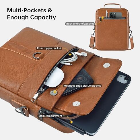 13 Inch Laptop Leather Sleeve for 2025-2022 MacBook Air 13 M4 M3 M2 A3240 A3113 A2681, Protective Carrying Bag Shoulder Travel Case with Handle Accessory Pockets, Black in Saudi Arabia
